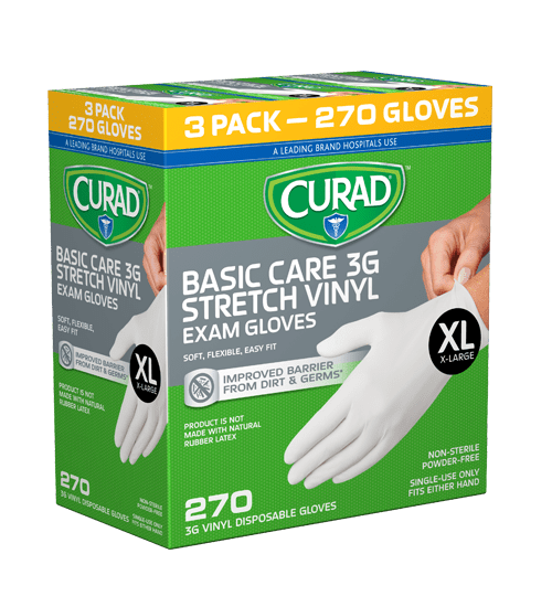 Basic Care 3G Stretch Vinyl Exam Gloves Extra Large Curad Bandages