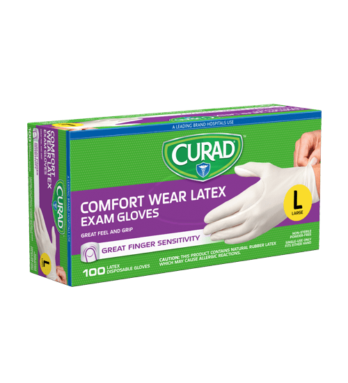 Comfort Wear Latex Exam Gloves Large 300 Count Curad Bandages