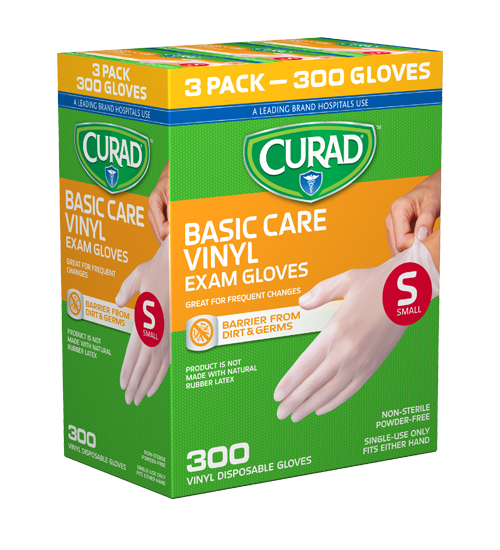 Basic Care Vinyl Exam Gloves Small 300 CT Curad Bandages Official