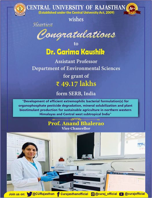 Heartiest congratulations to Dr. Garima Kaushik Dept. of Environmental