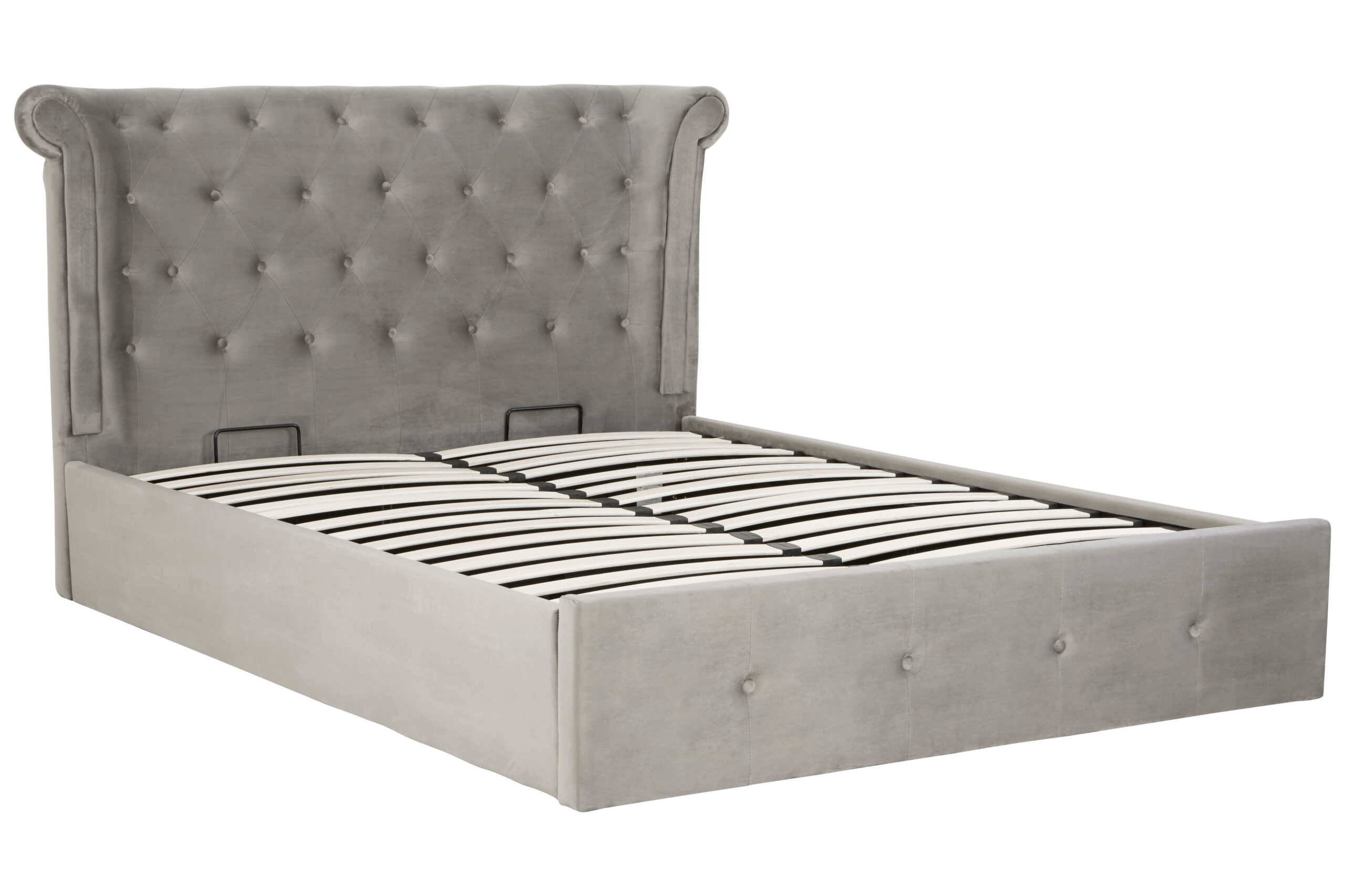 Hudson King Size Grey Velvet Ottoman Bed Curated Comforts