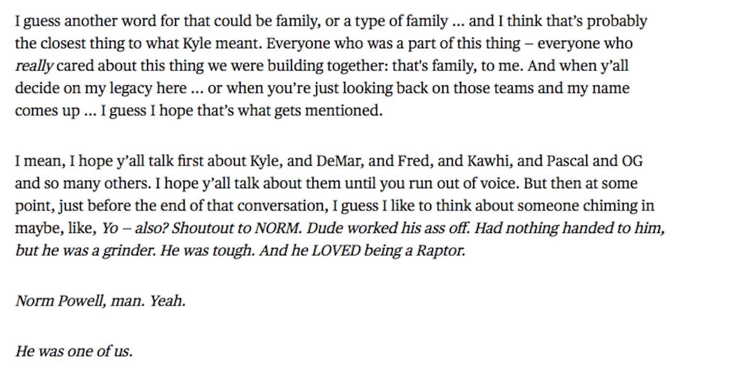 Here are the highlights of Norman Powell’s touching goodbye letter to