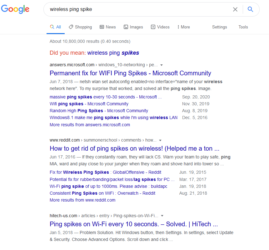 Wireless Ping Spikes on Windows 10 Curio Museum