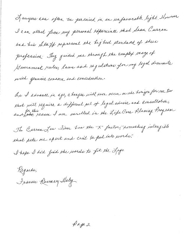 Testimonials Curran Estate & Elder Law, PLLC