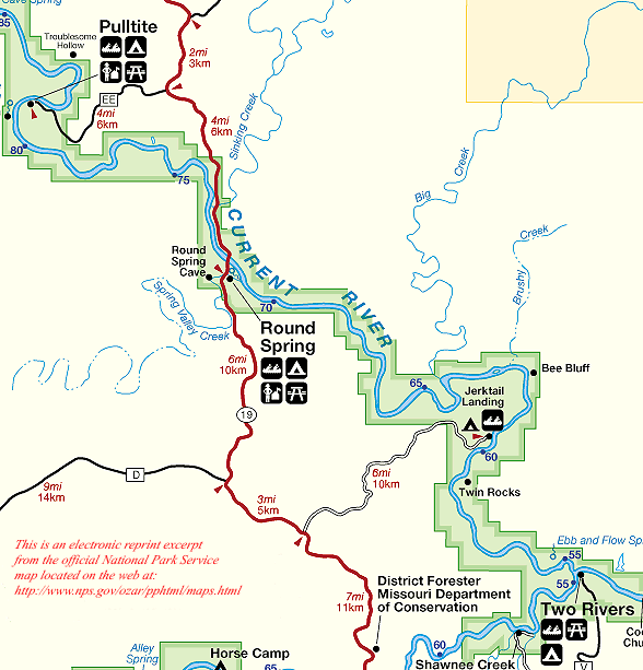 Current River Map Pulltite to Two Rivers