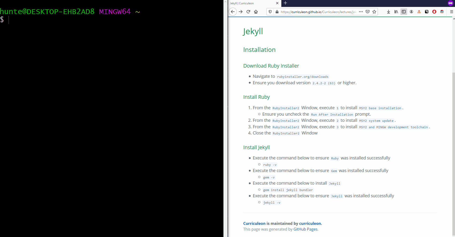 Jekyll Installation Windows OS Curriculeon