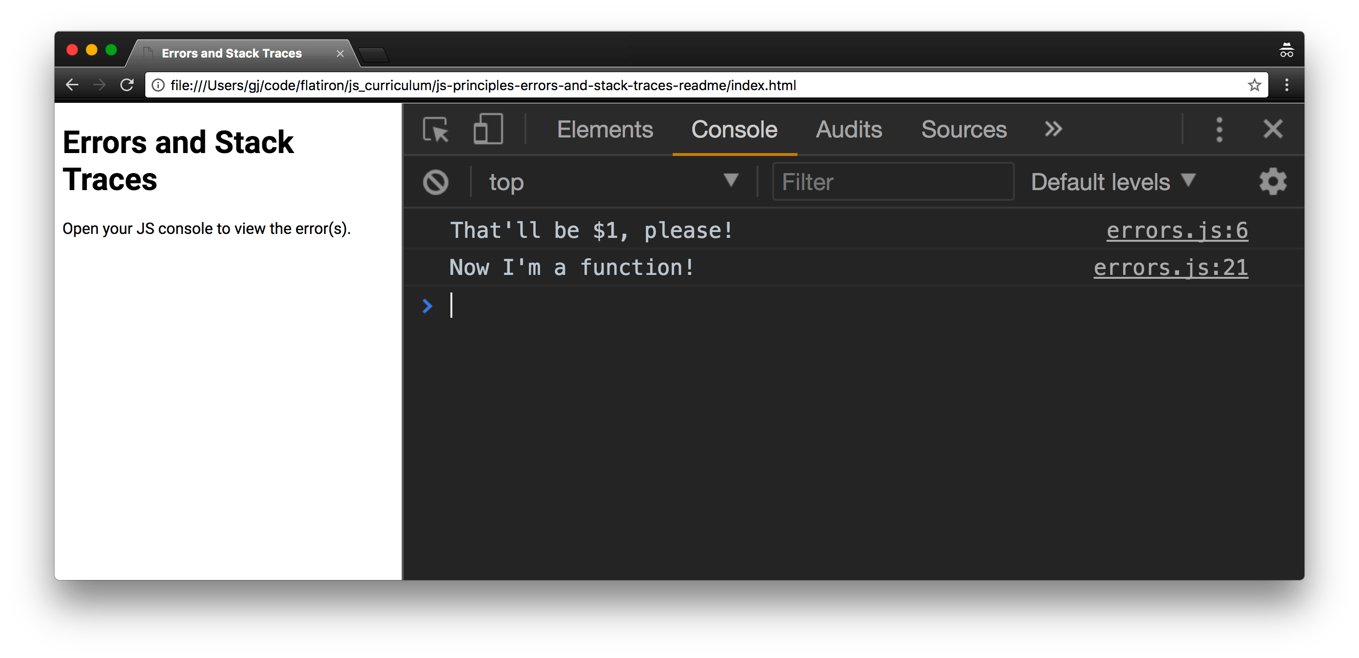 Js Principles Errors And Stack Traces Learn.co