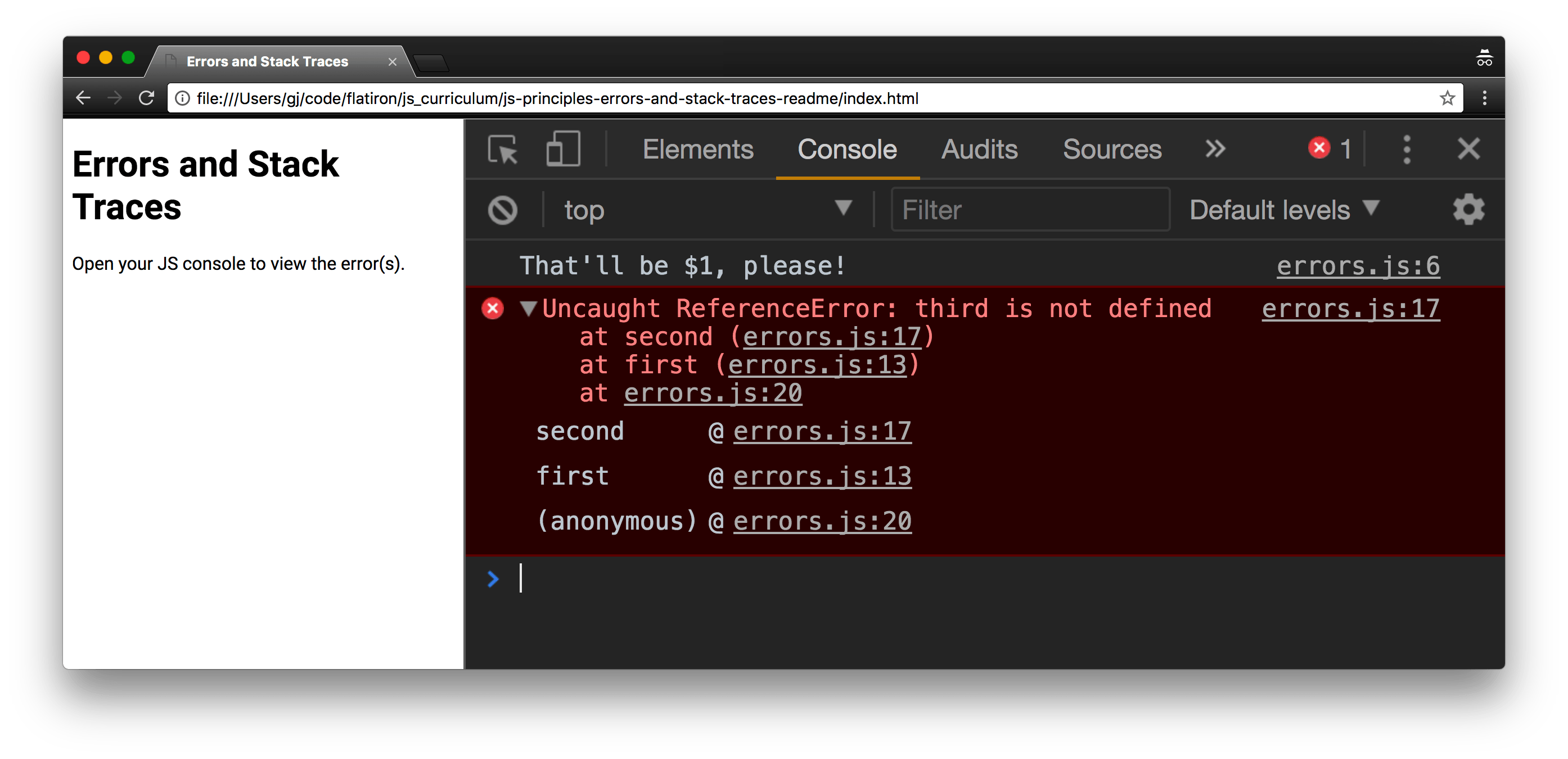 Js Principles Errors And Stack Traces Learn.co
