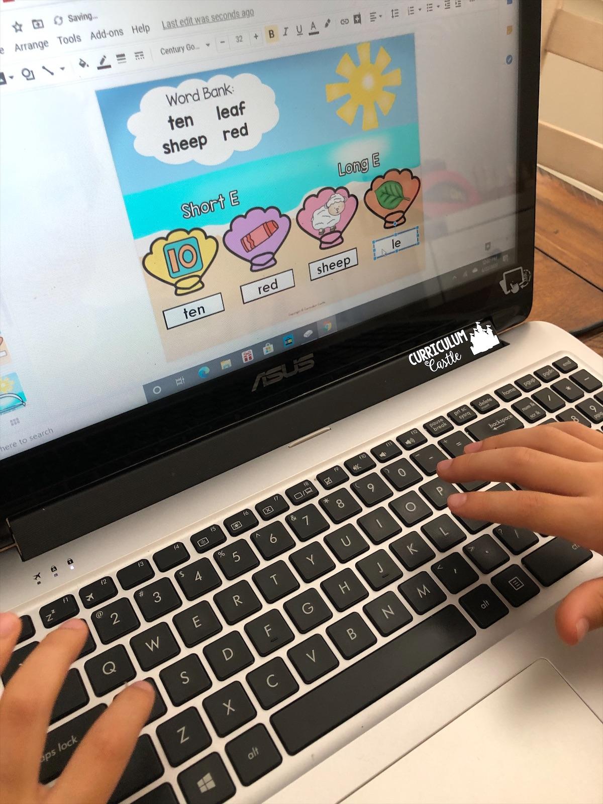 Short and long vowels digital activity-read, match and type.