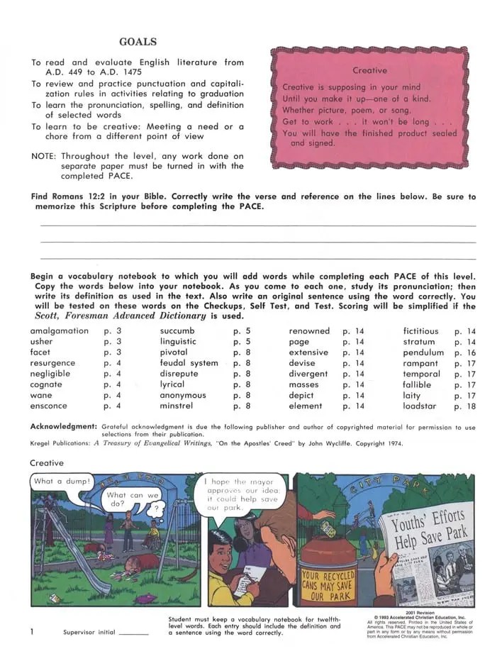 12th Grade English IV Pace Set from Accelerated Christian Education