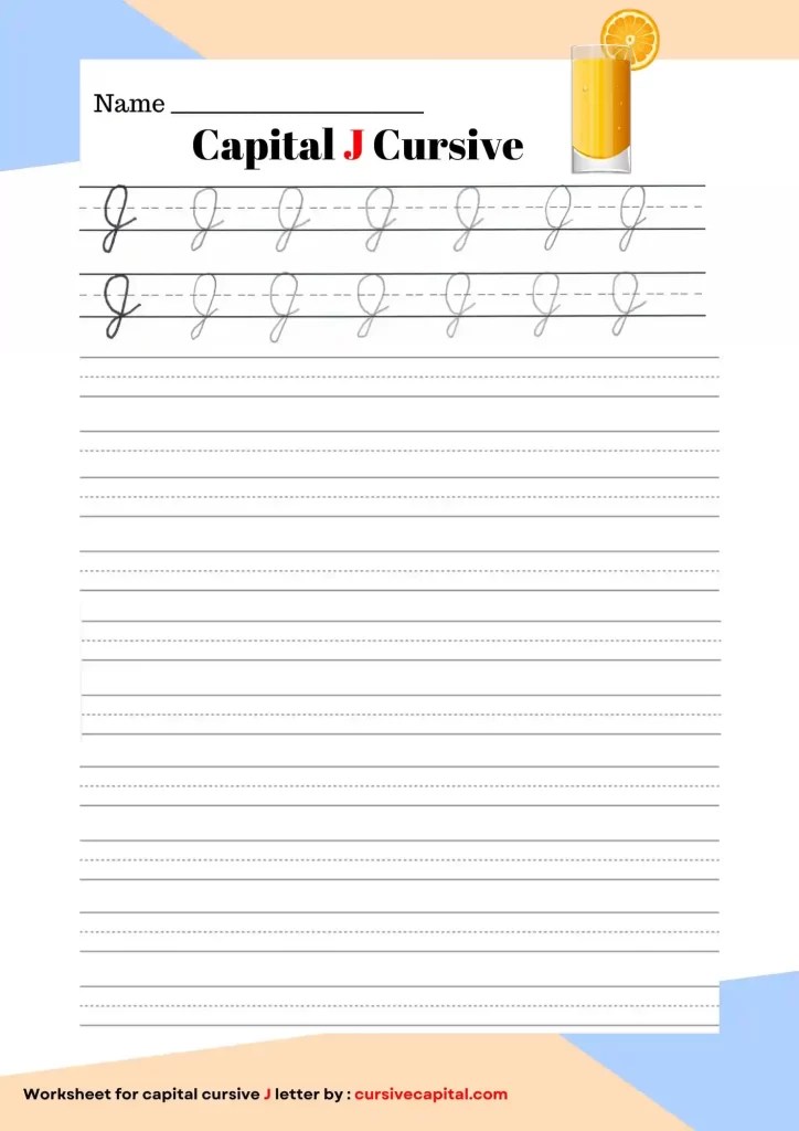 Capital J in Cursive Worksheet and Tutorial