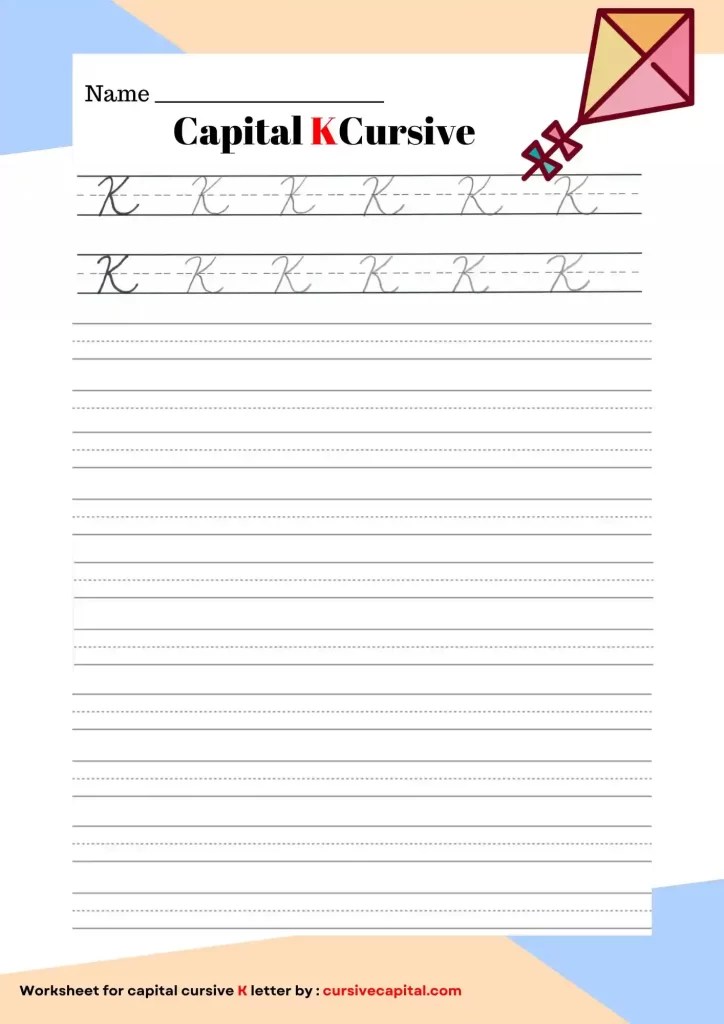 Capital K in Cursive Worksheet and Tutorial
