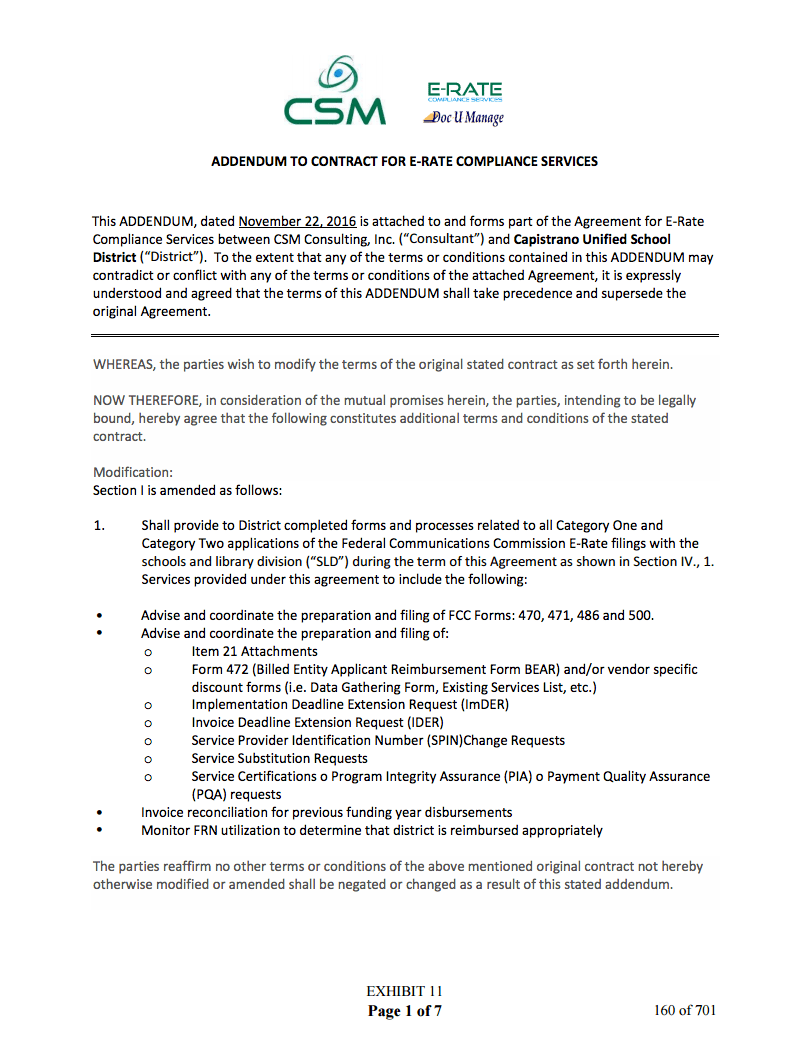 Agenda Item 11 Addendum to Contract ERate Compliance Services