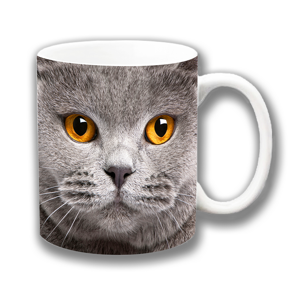 Grey Cat Coffee Mug Amber Eyes Ceramic Tea Mug 10oz