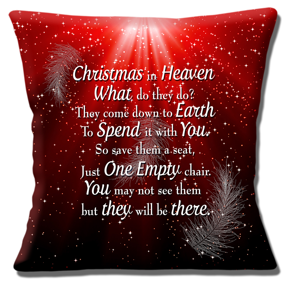 Christmas in Heaven Message Cushion or Cushion Cover Red
