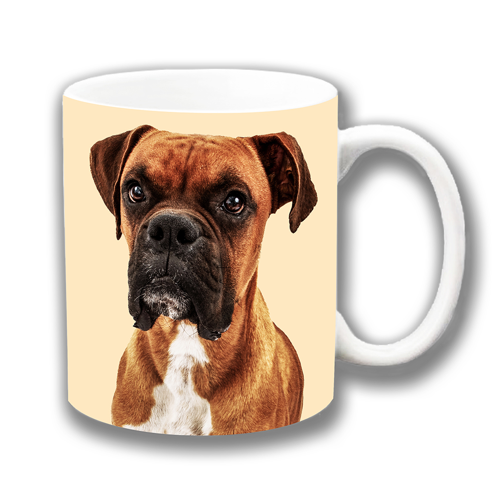 Boxer Dog Coffee Mug Adult Tan White Ceramic Cream
