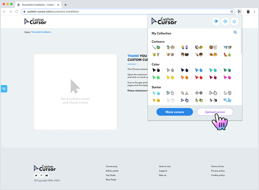 How to use Custom Cursor for browser extension Custom Cursor