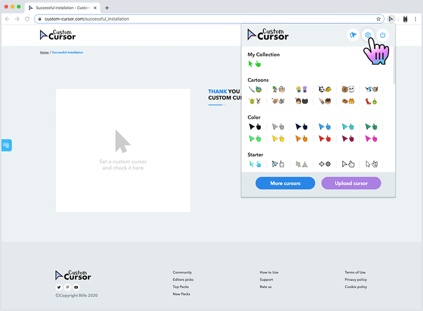 How to use Custom Cursor for browser extension Custom Cursor