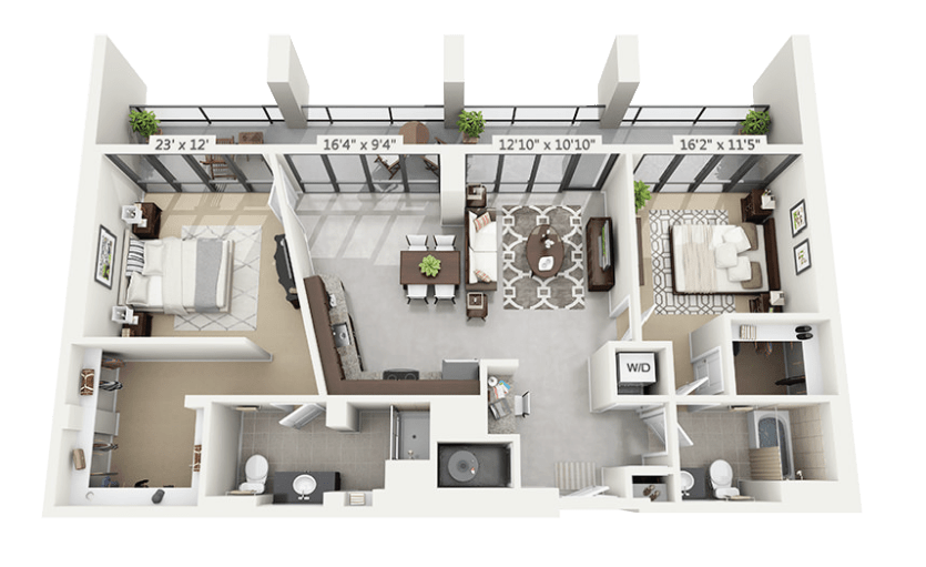 1162 sq Ft. 2 BD / 2 BA