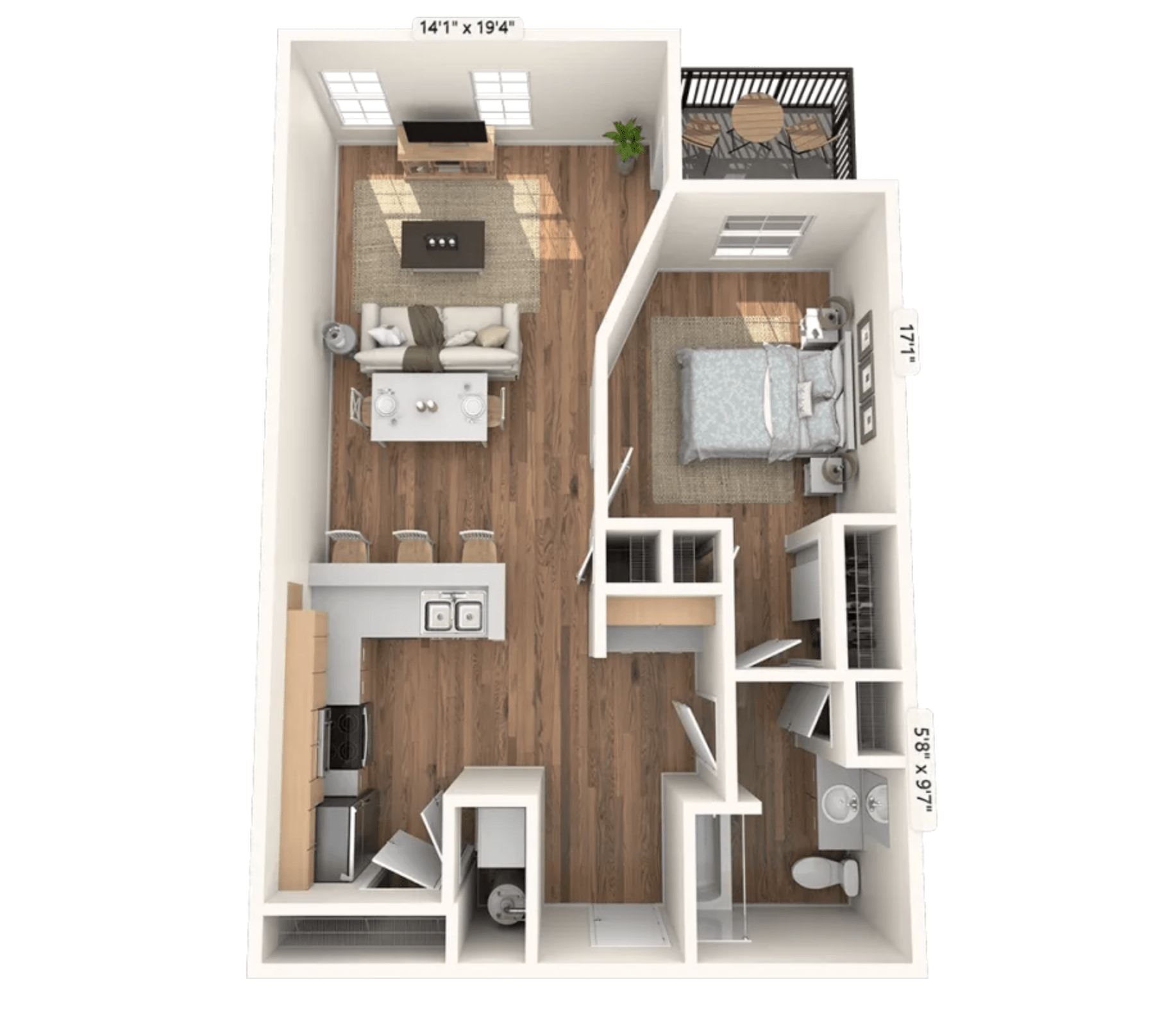 730 sq Ft. 1 BD / 1 BA