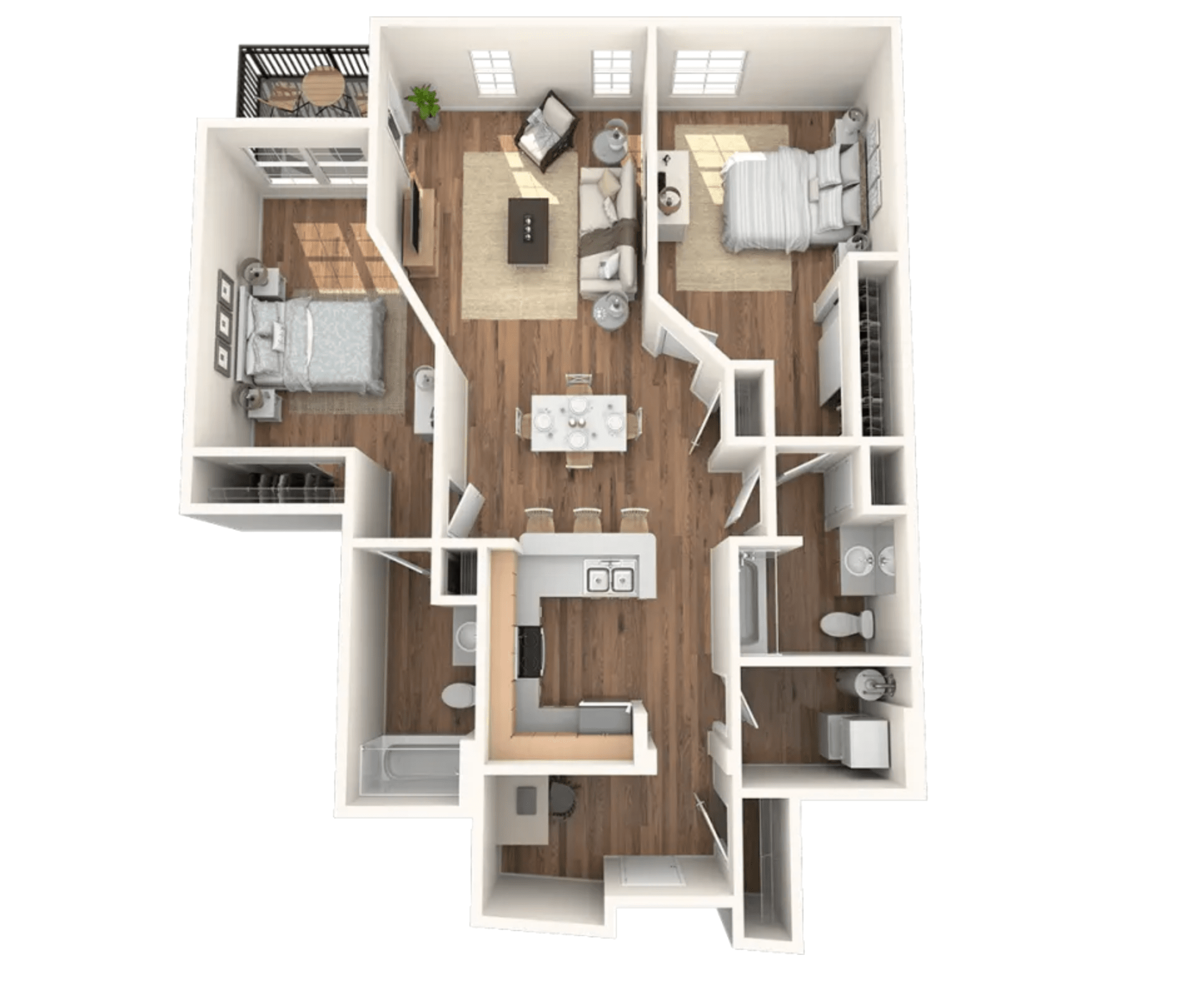 1160 sq Ft. 2 BD / 2 BA