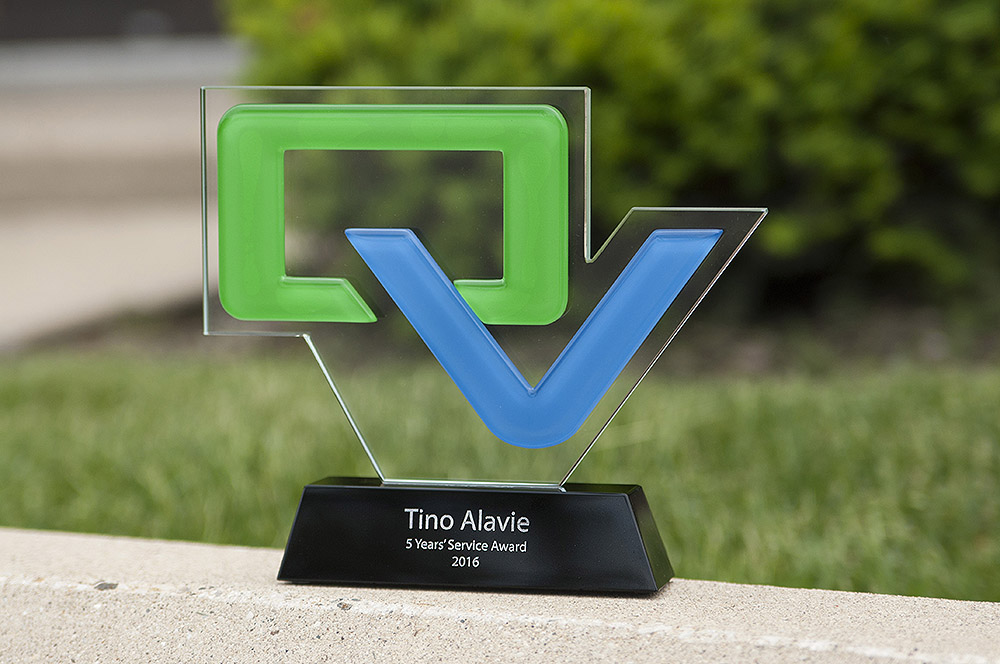 Premium Custom Awards Fused Glass Logo with Sand Carved Text