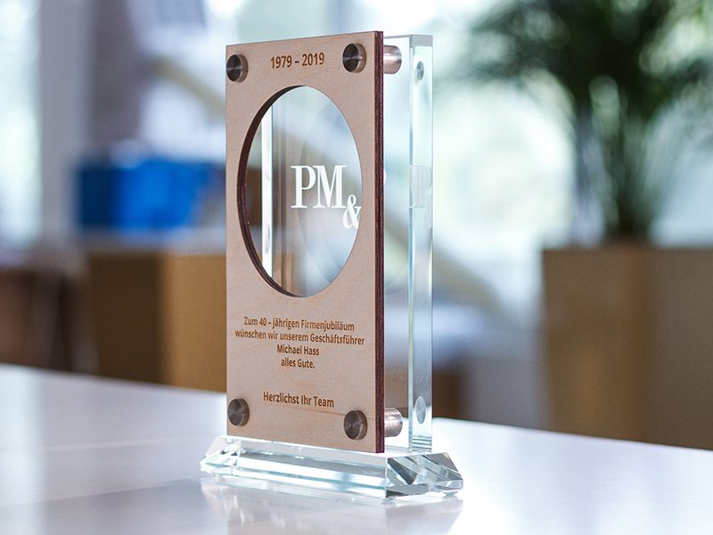 Premium Custom Awards Gallery Modern Glass Plaque with Wood Element