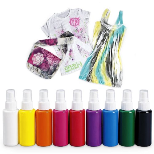 Set of 9 (1.9 fl oz) NEON Party Multicolor Permanent Fabric Spray Pain