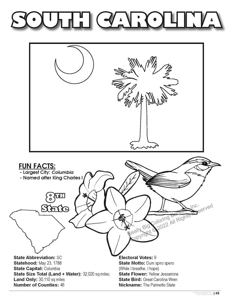 South Carolina State Coloring Book 8.5 x 11