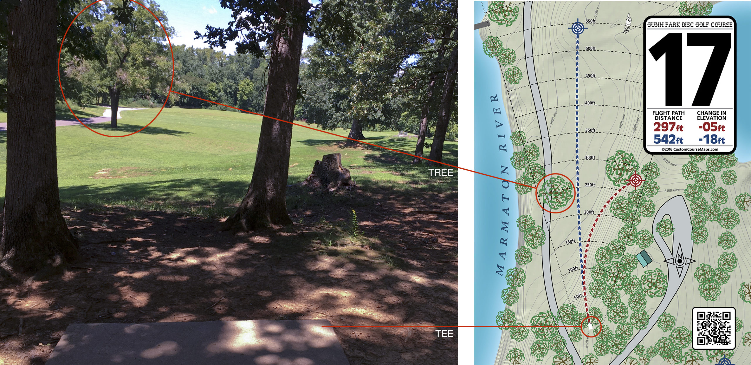Gunn Park Hole 17 comparison Custom Course Maps