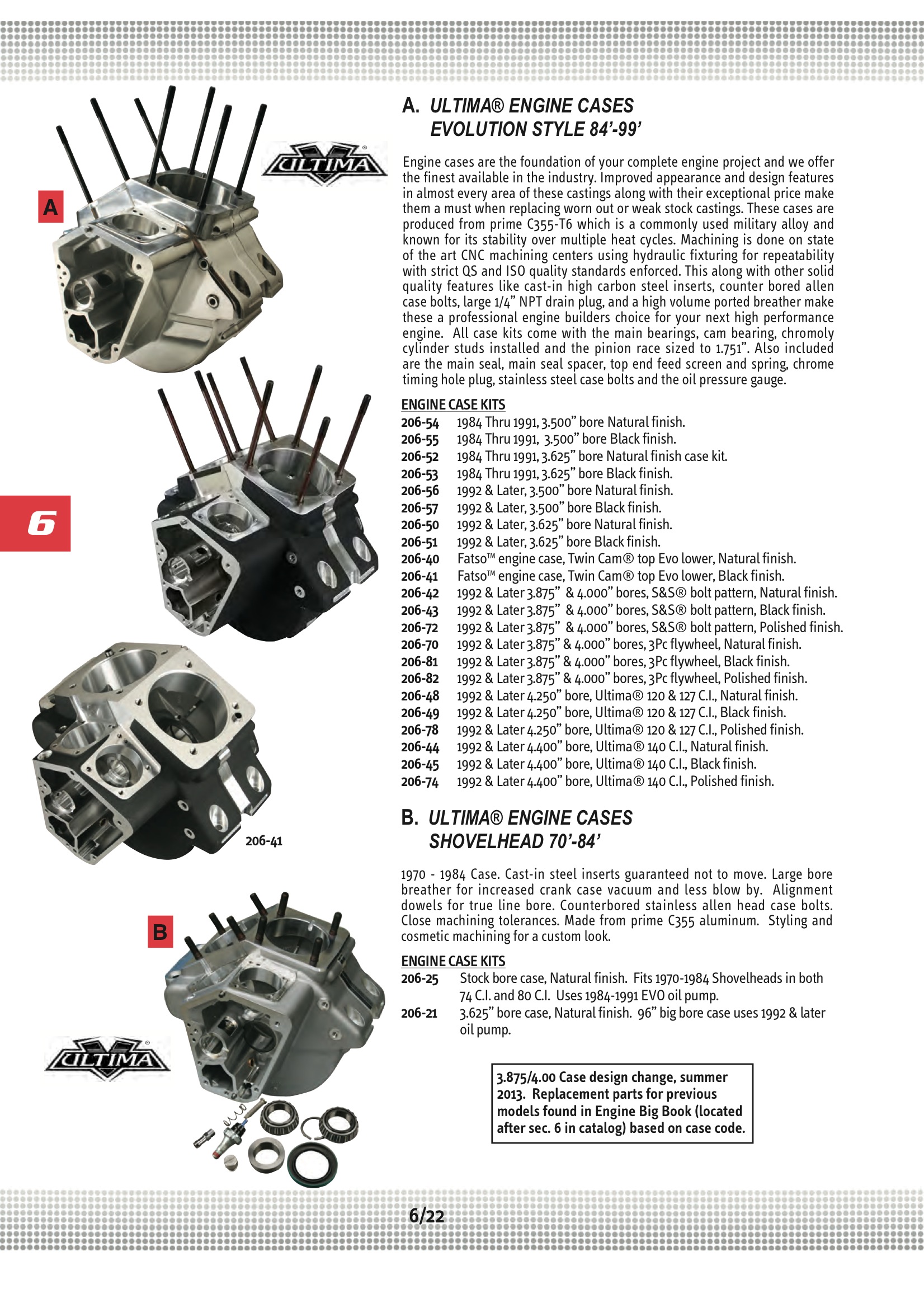 Ultima MOTOR CASE, SHOVELHEAD;3.625 BORE NATURAL Midwest 20621
