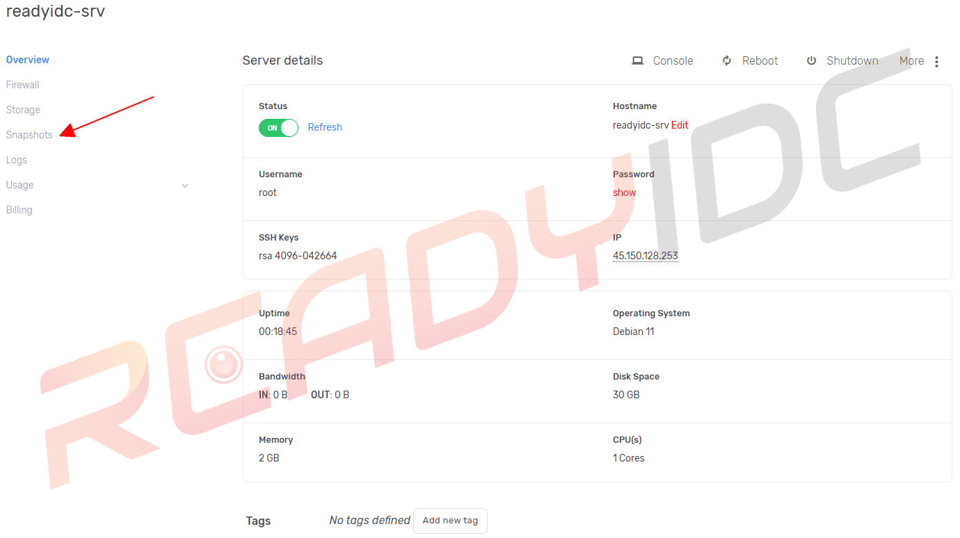 ขั้นตอนการ Snapshot (เฉพาะ Fixed Size Cloud) ReadyIDC Service 24