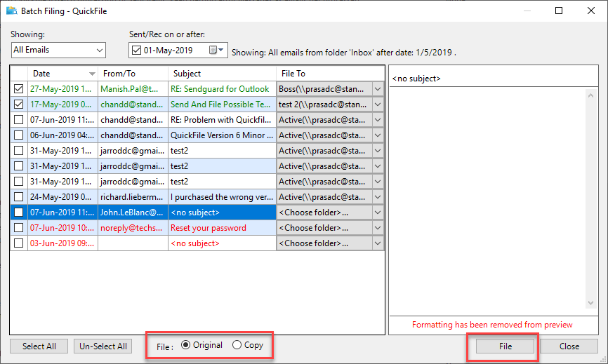How to Batch File emails in Outlook Folders