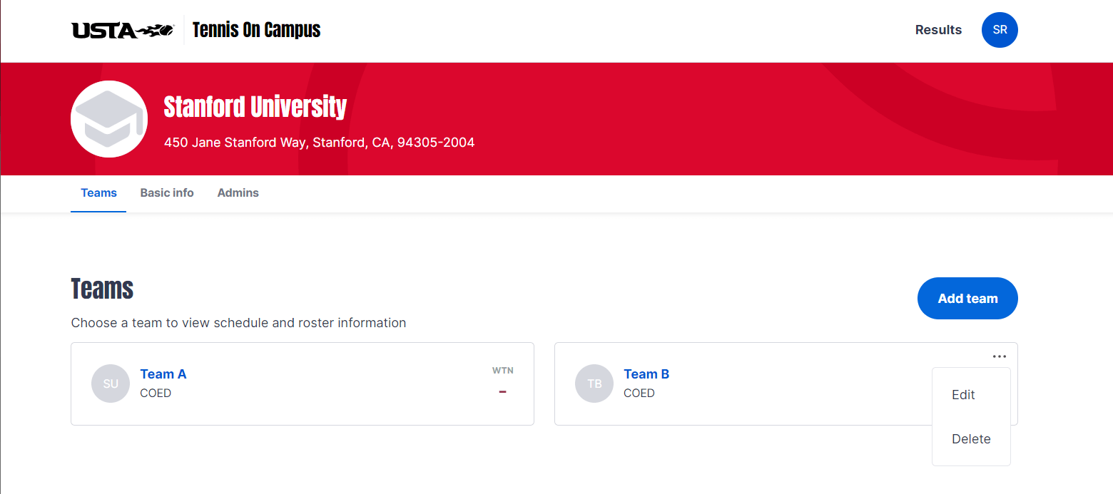 TOC Create a Team for TOC USTA Online Help Center
