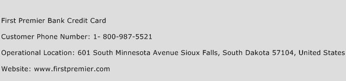First Premier Bank Credit Card Contact Number First Premier Bank Credit Card Customer Service