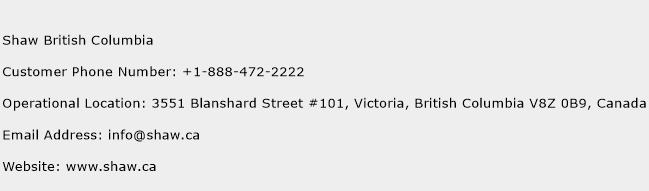 Shaw British Columbia Number Shaw British Columbia Customer Service