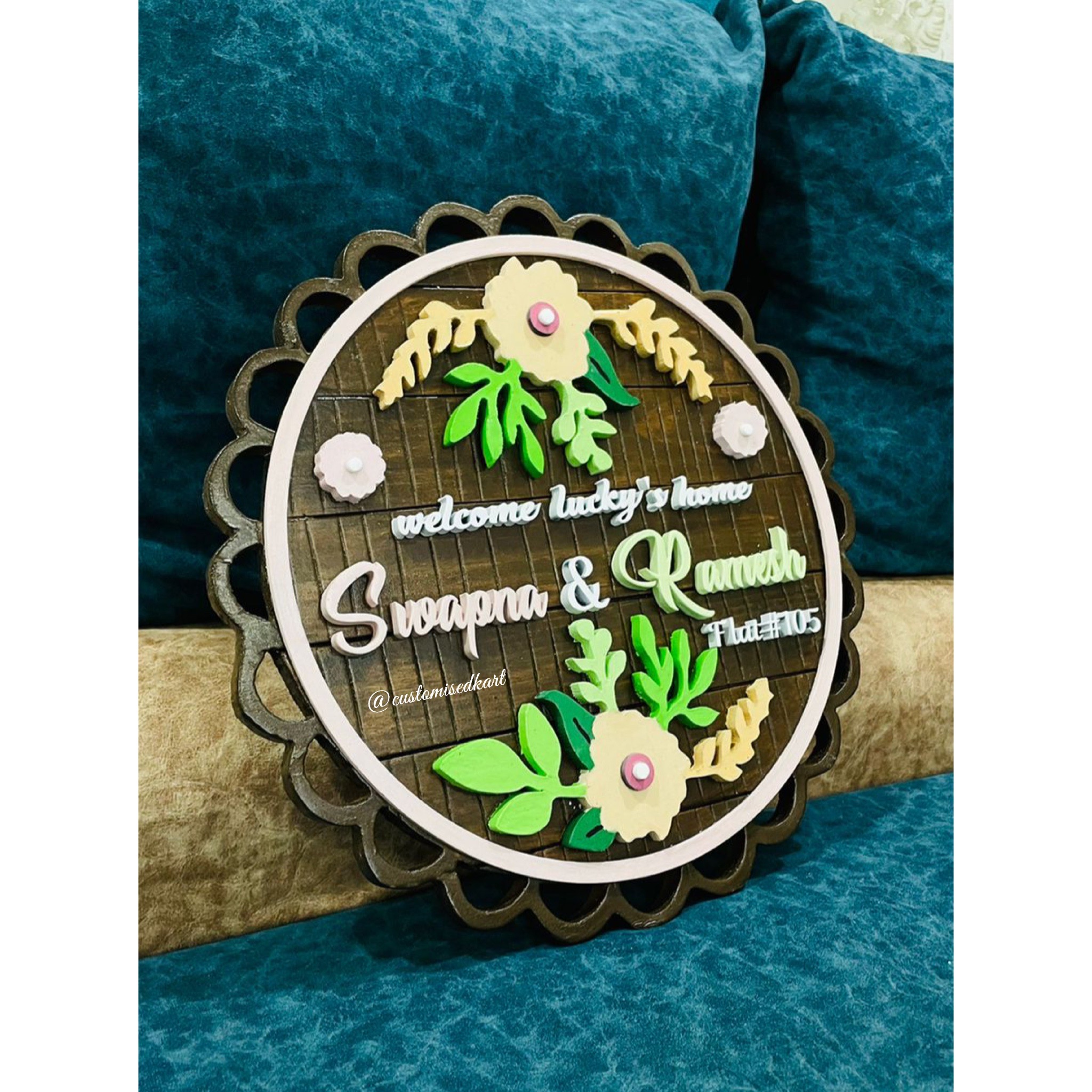 ROUND FLORAL DESIGN NAME PLATE customisedkart
