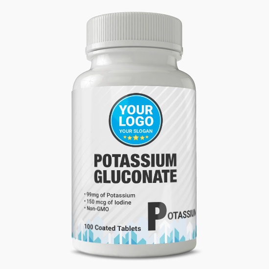 Private Label Potassium Gluconate, 100 Coated Tablets, NonGMO