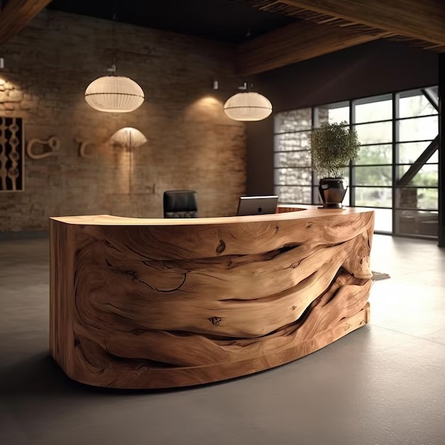 Natural Wood Reception Desk Retro Vintage Charm with Modern Design