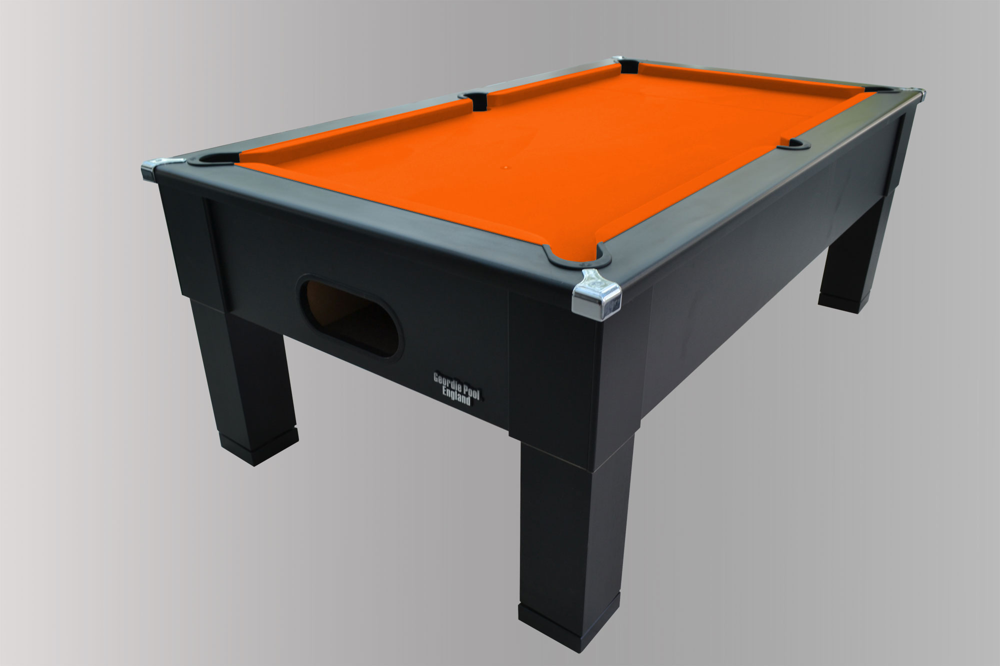 Black Square Leg Pool Table with Orange Smart Cloth Custom Snooker