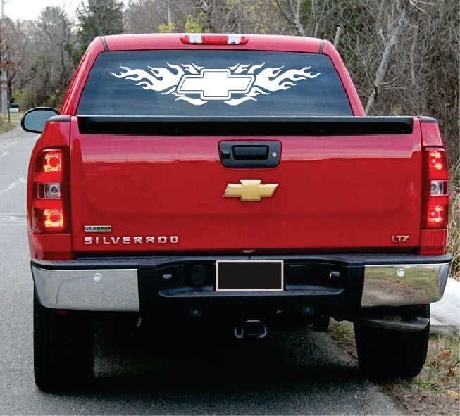 Chevy Bowtie Flames Rear A2 Chevy Window Decal Sticker Custom Made In