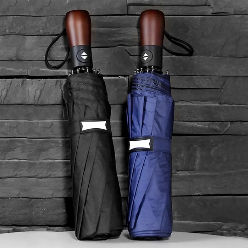 Storm Windproof Good Rain Black Automatic Open Folding Compact Umbrella