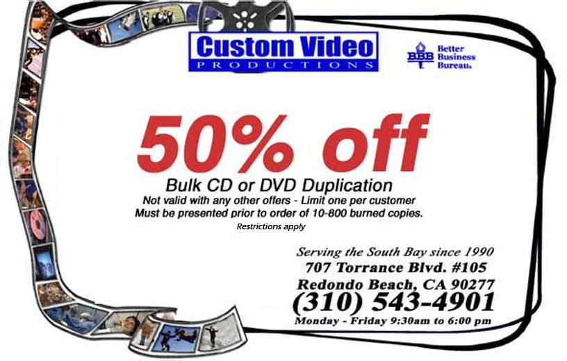Custom Video Productions Coupon Special DVD, CD, Video Transfer Service