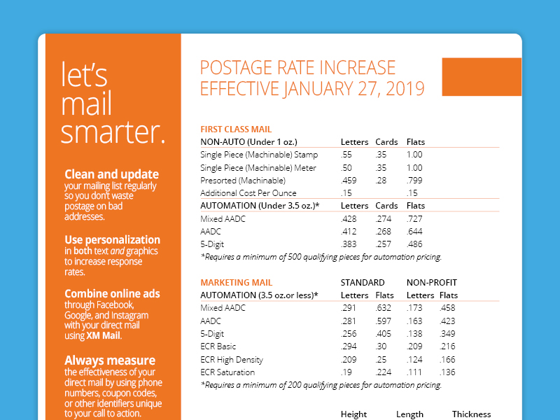 2019 USPS Postage Rates CustomXM