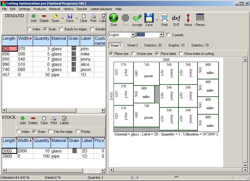 Cutting Optimization sheet, panel, glass, wood, pipes, bars, metal