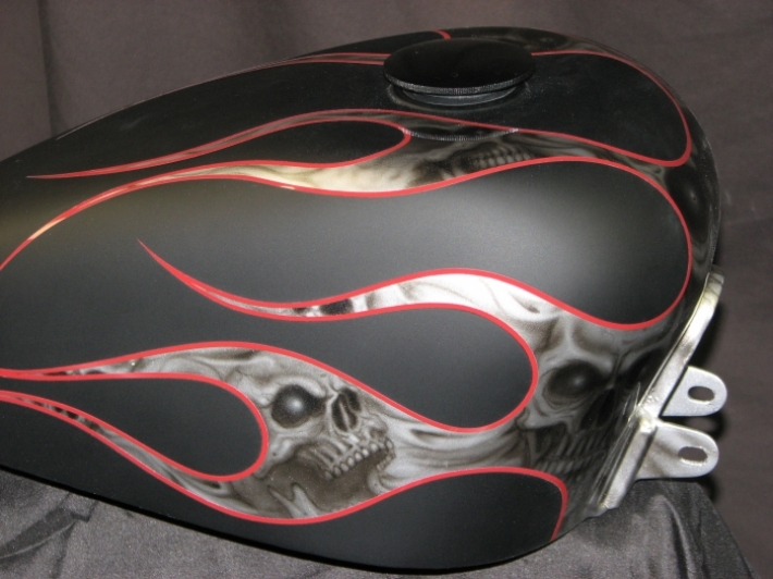 Skulls in Flames Motorcycle Tank Motorcycle tank, Airbrushed tanks