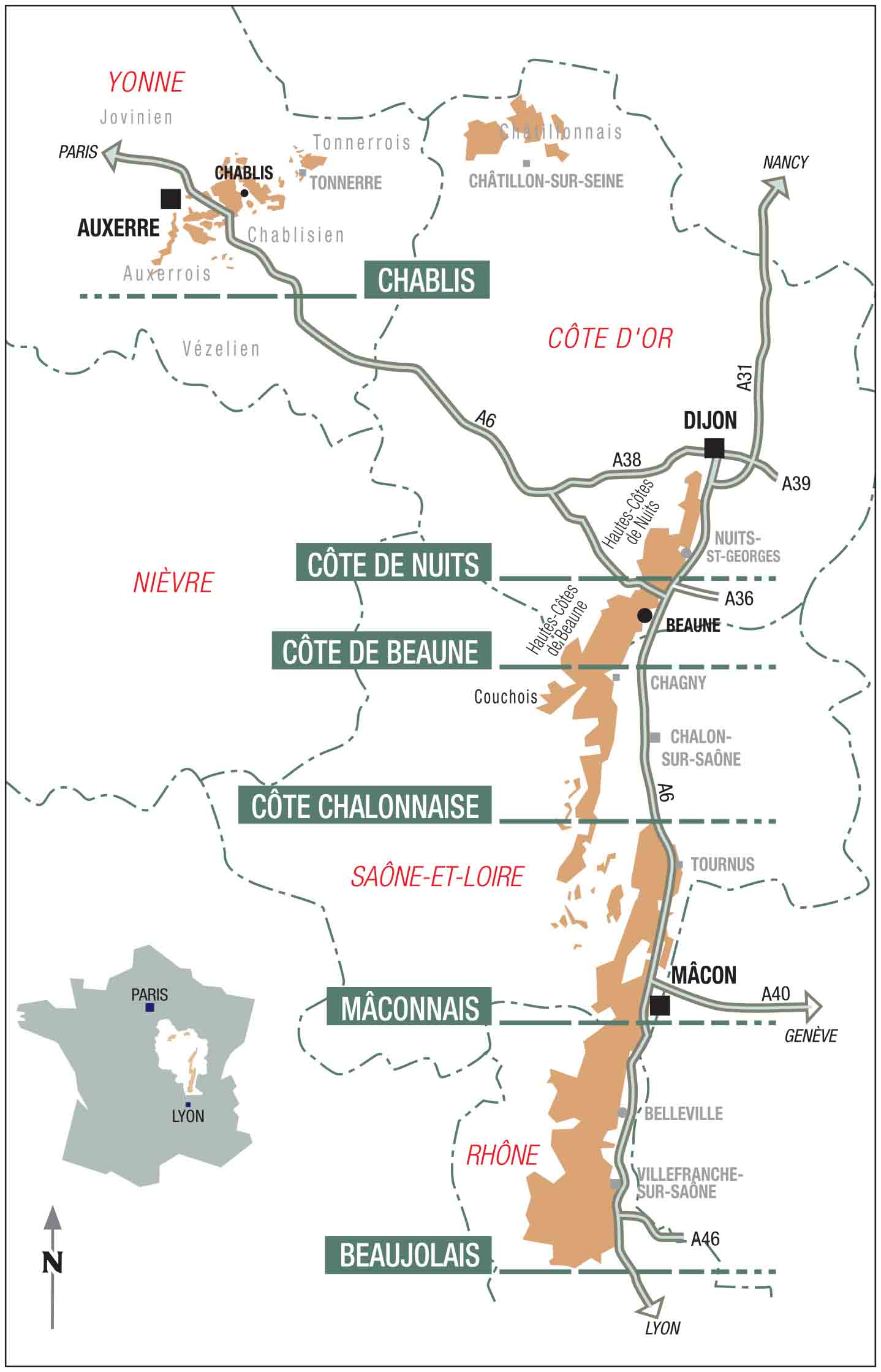 Carte Du Vignoble De Bourgogne Chablis, Beaujolais la Bourgogne, objet de toutes les convoitises
