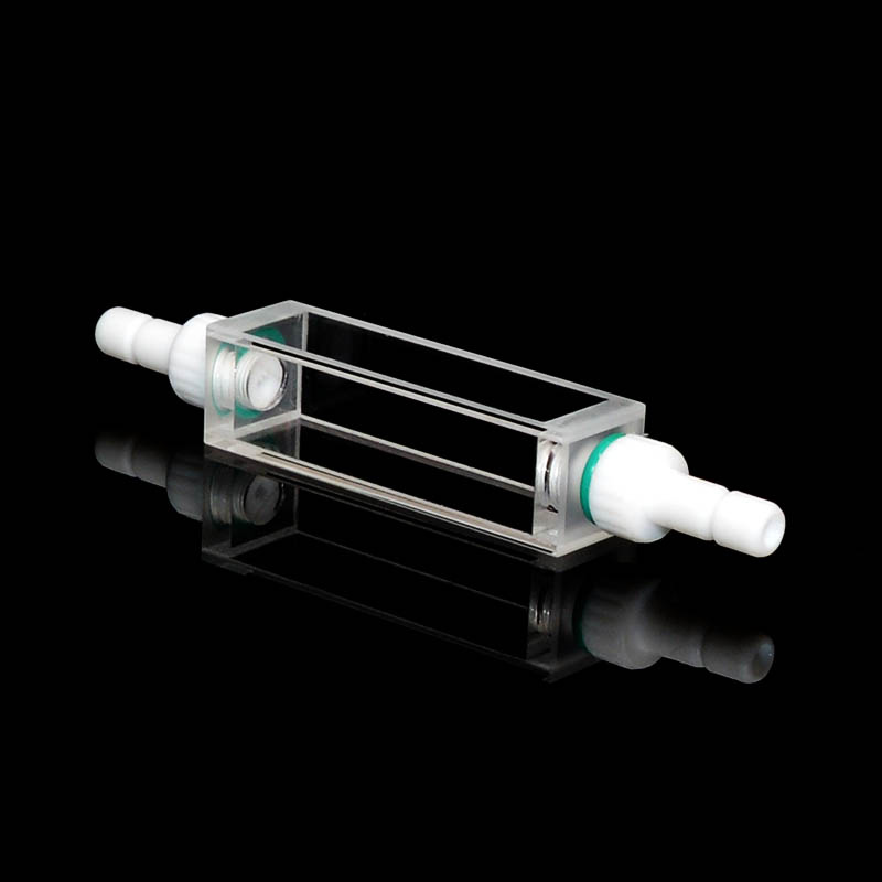 QF60, Flow Cell with PTFE Threaded Connectors, Quartz, Lightpath 10 mm