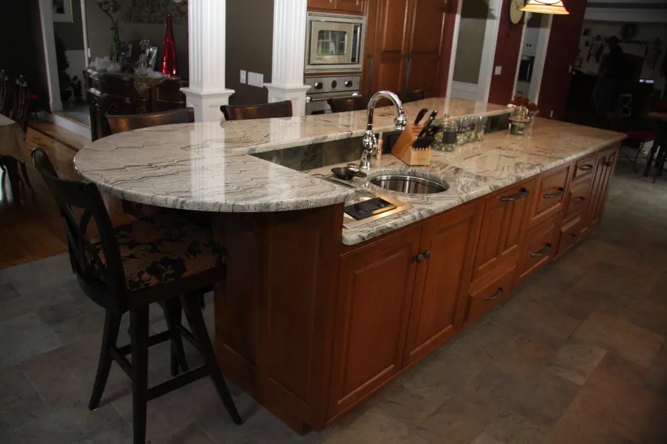 Custom Woodcrafted Kitchen Island With and Seating in Mass