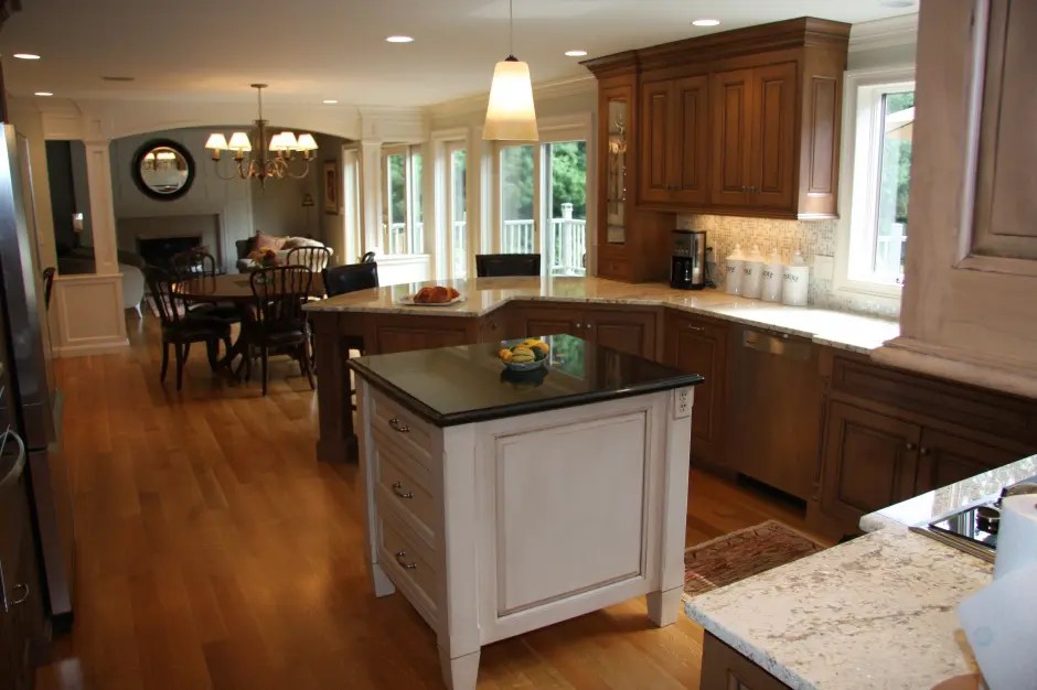Custom Woodcrafted Kitchen Island With and Seating in Mass